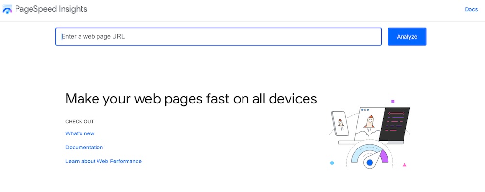 Pagina pagespeed Insights cu un câmp pentru a introduce o adresă URL