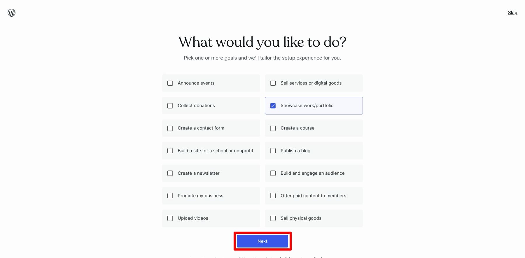サイトの目的を選択してください