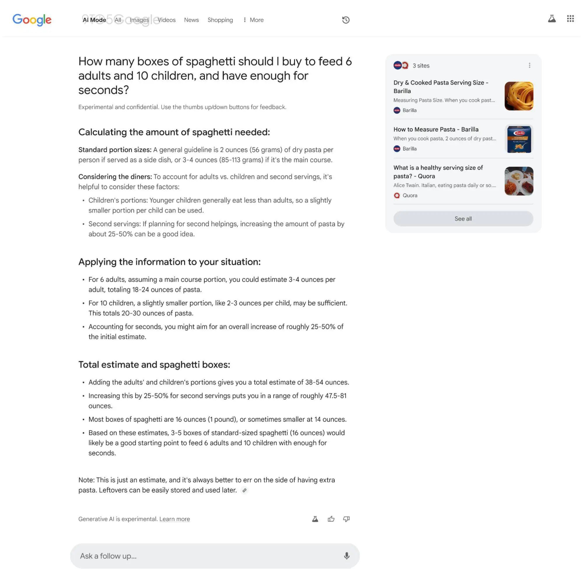 وضع الذكاء الاصطناعي لبحث Google من 9to5Google