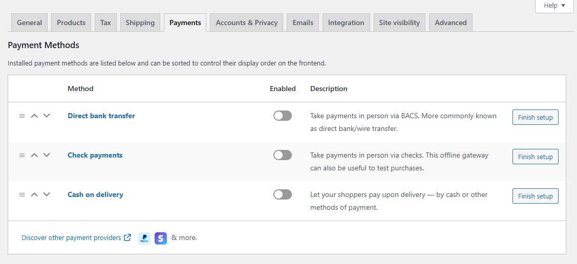 WooCommerce 지불 옵션