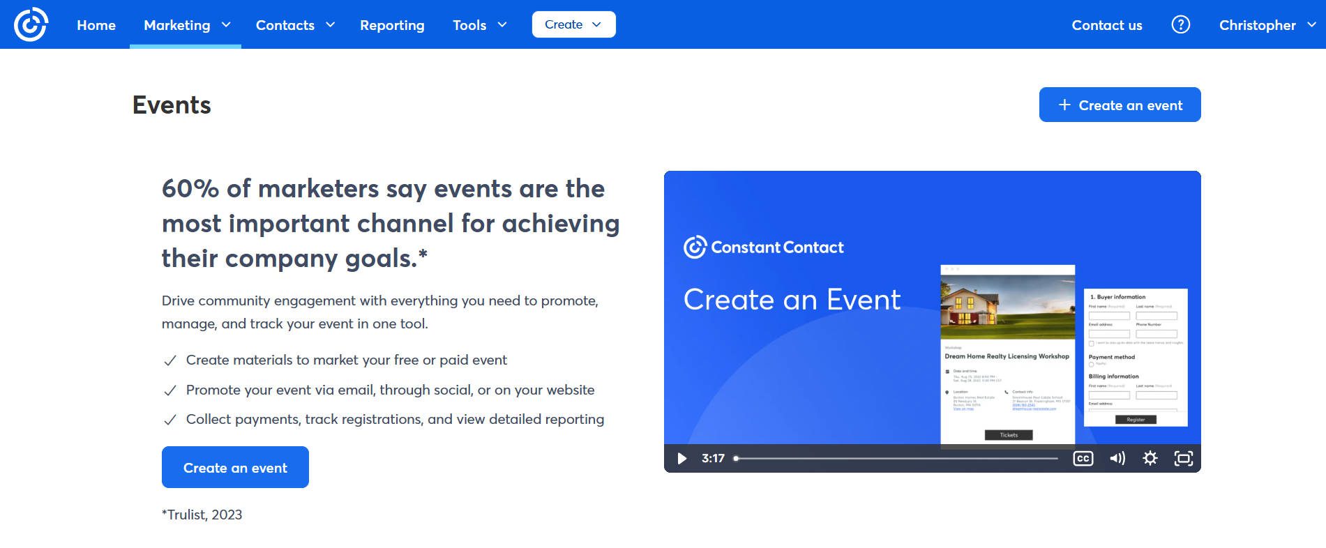 Event eventi di contatto costante e piattaforma di marketing