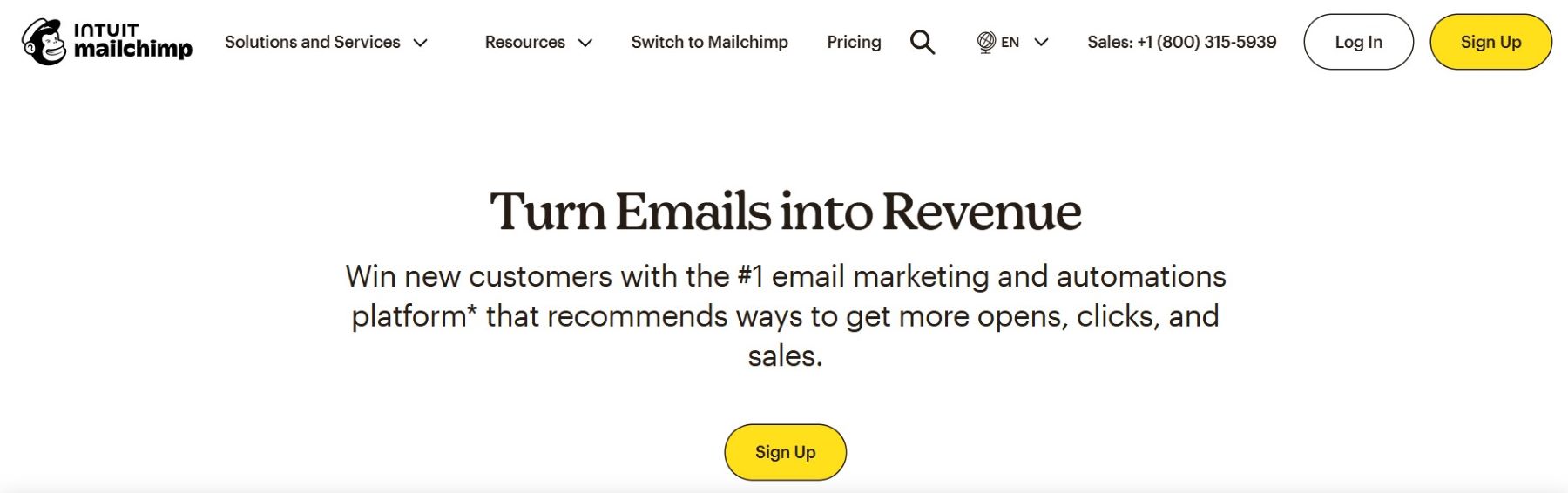 Homepage di MailChimp febbraio 2025