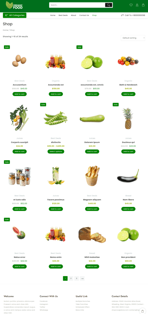 قالب موقع ويب جديد لمتجر الأطعمة العضوية (تثبيت بنقرة واحدة) 6 shop page organic food