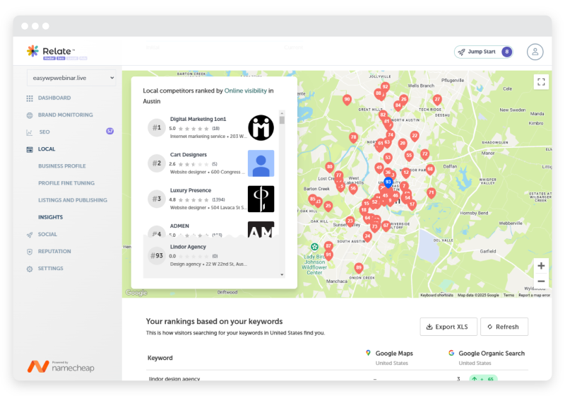 Um mapa com informações de visibilidade local, como mostrado dentro do relaceseo