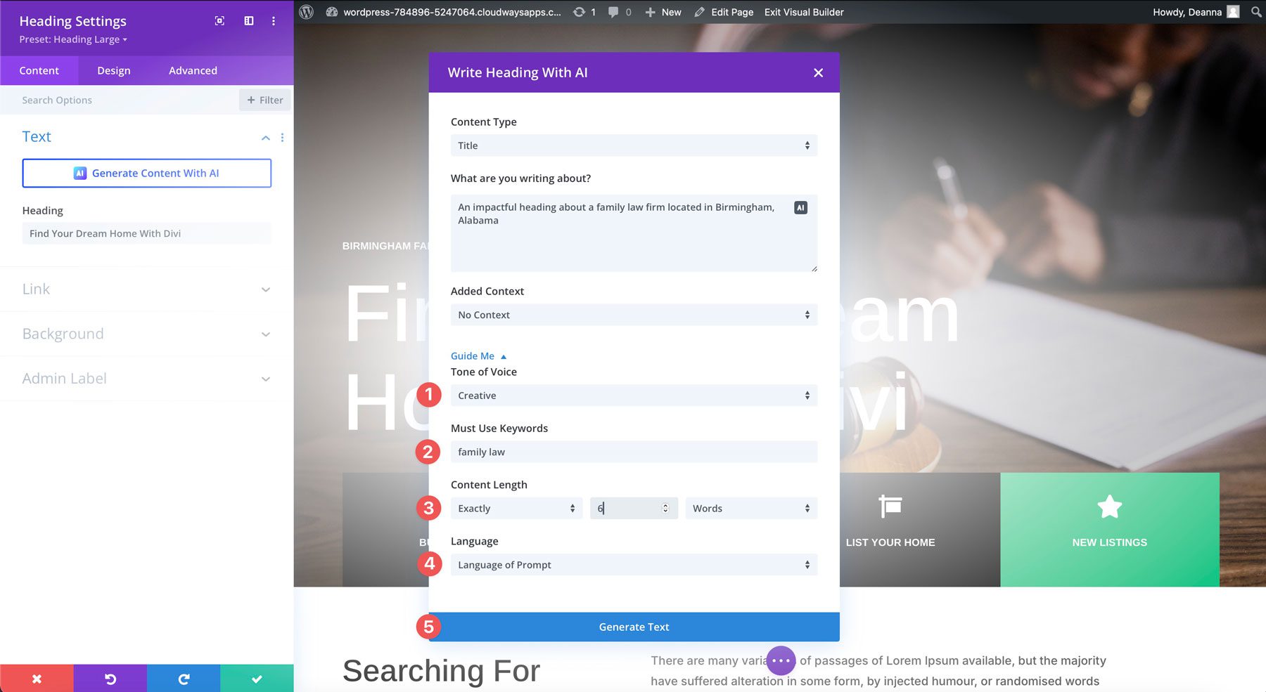 Generar texto con divi ai