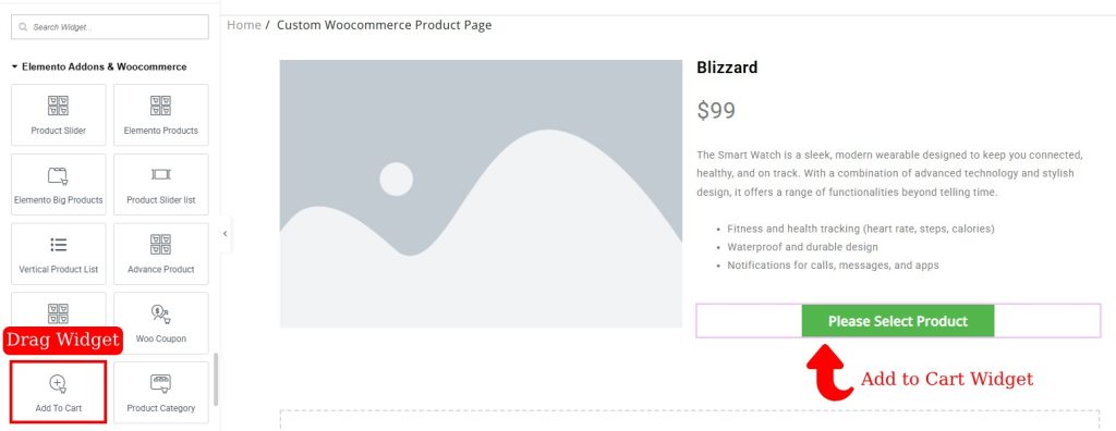 如何使用Elementor 15创建自定义WooCommerce产品页面 Elemento Addons Add to Cart
