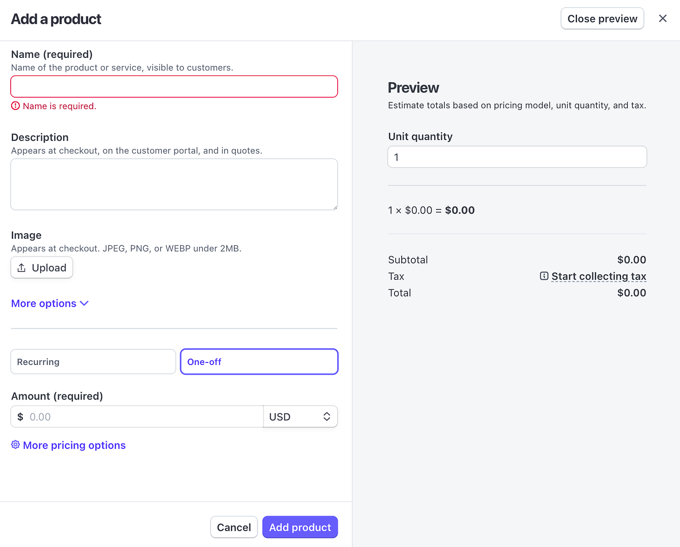 Novos configurações de produto