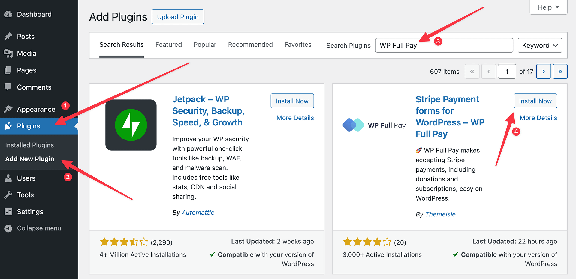 Listagem de plug -in no WordPress