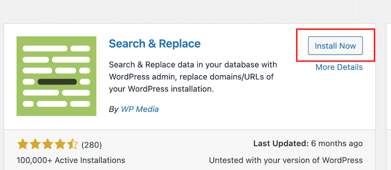 Instalarea pluginului Căutare și înlocuire - Sursa: administratorul meu WordPress