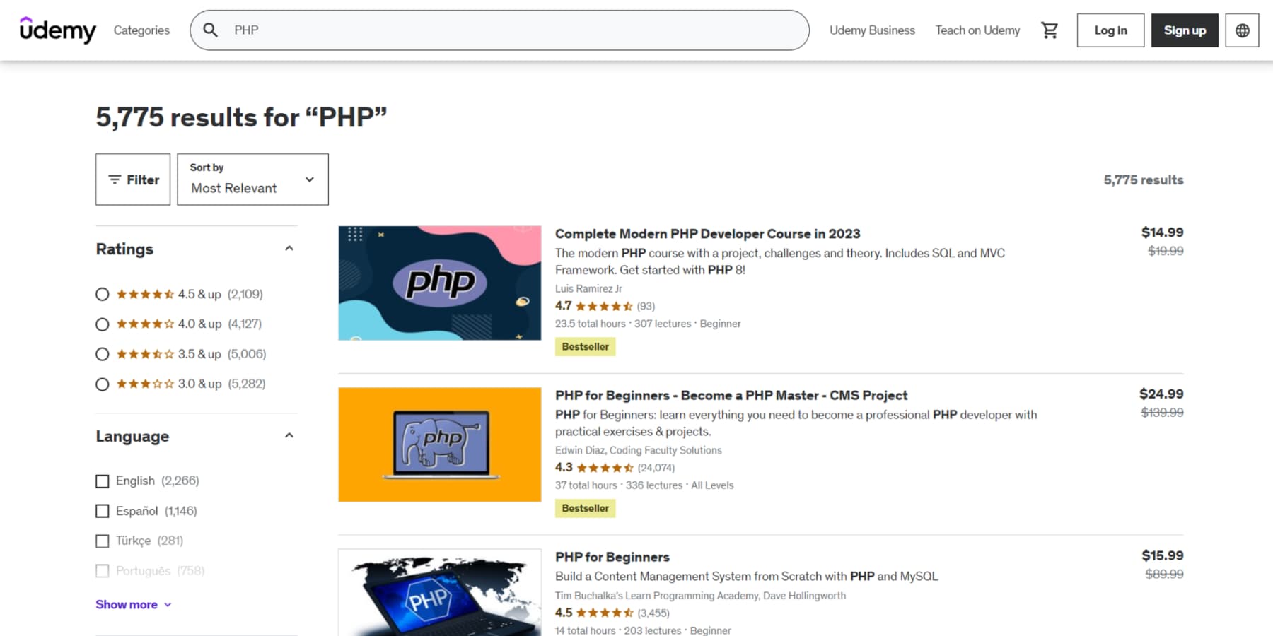 PHP에서 Udemy 코스 스크린 샷