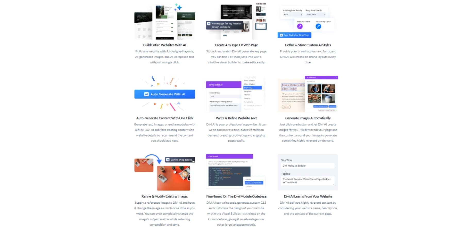 Divi Ai가 현재 할 수있는 일에 대한 스크린 샷