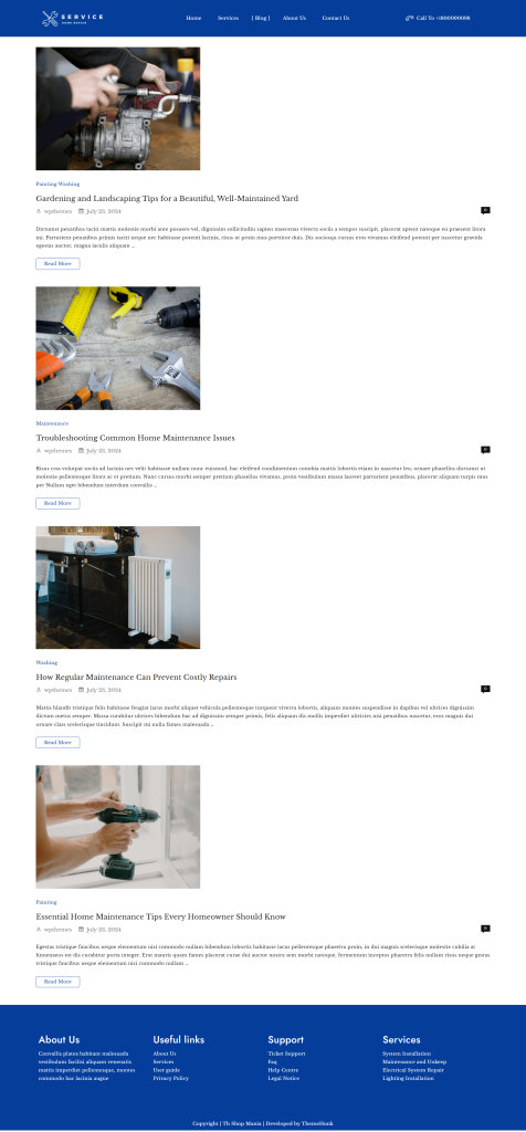 メンテナンスサービス用の新しいWebサイトテンプレート(ワンクリックインストール)4 Maintenance Services blog page