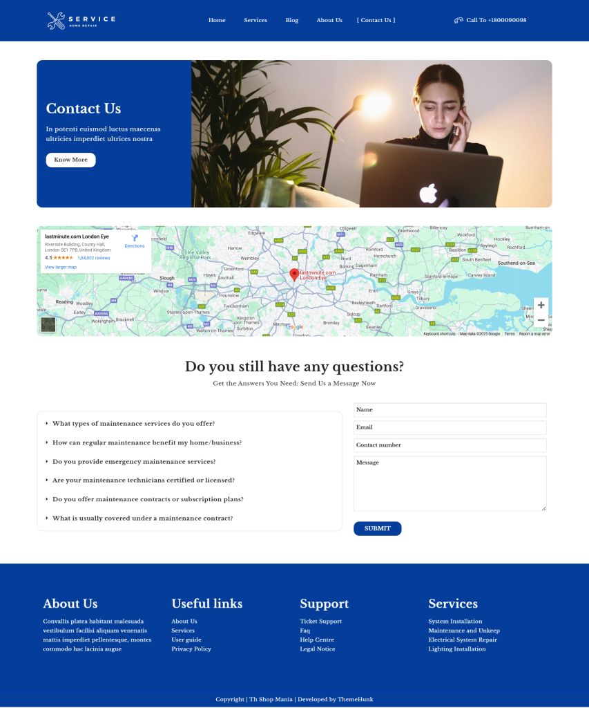 メンテナンスサービス用の新しいWebサイトテンプレート(ワンクリックインストール)6 Maintenance Services contact us