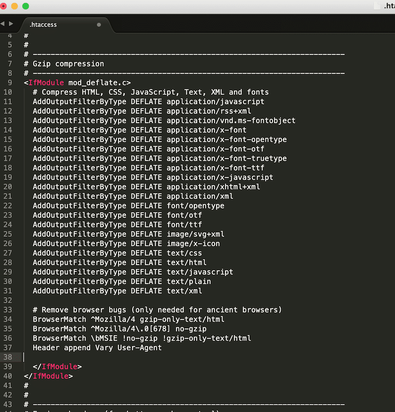 .htaccess archivo con el nuevo código - Fuente: My .htaccess File
