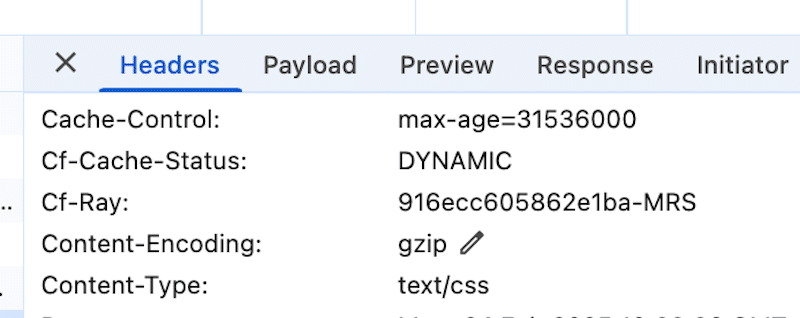 Verificar la compresión de GZIP con las herramientas de desarrollo de Chrome- Fuente: Herramientas de desarrollo de Chrome