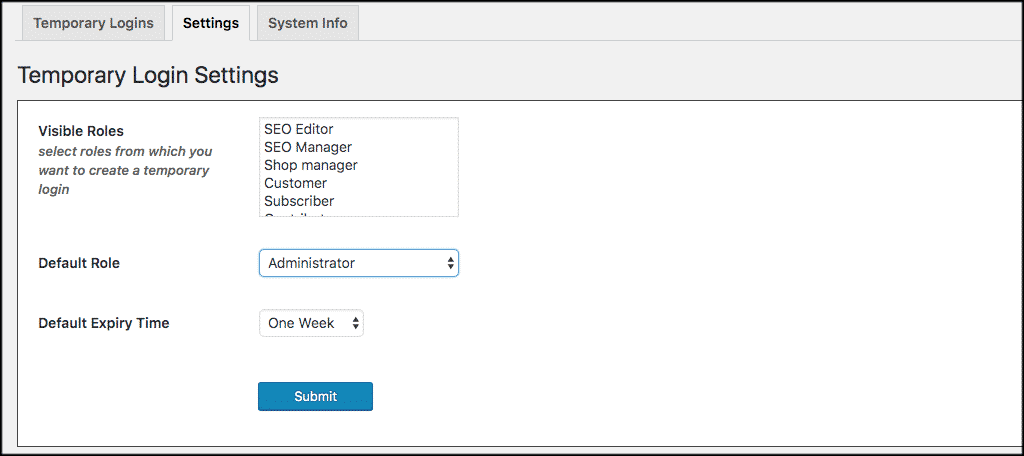 Configuración de inicio de sesión temporal de WordPress