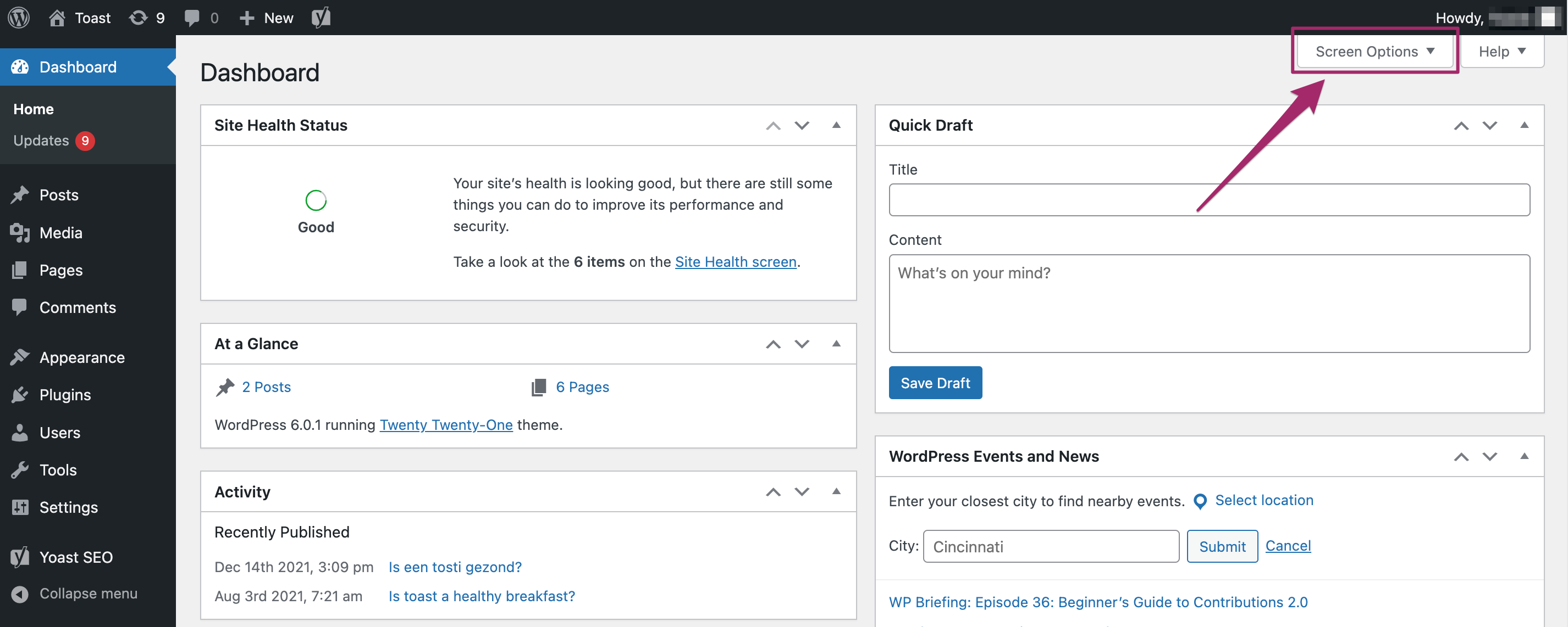 El widget del tablero de SEO yoast • Yoast