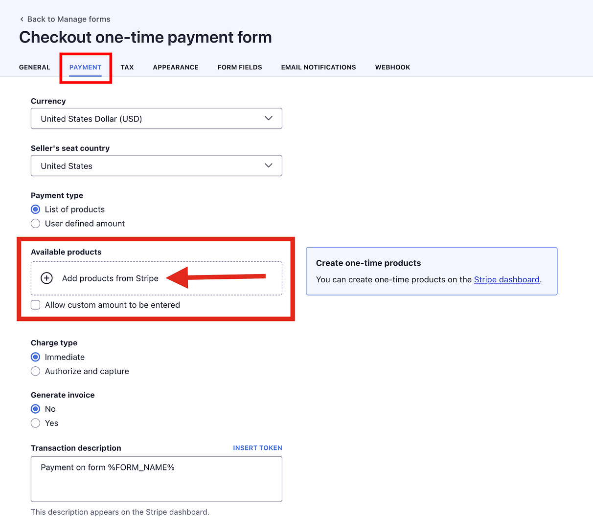 Aggiunta di prodotti da Stripe a WordPress.