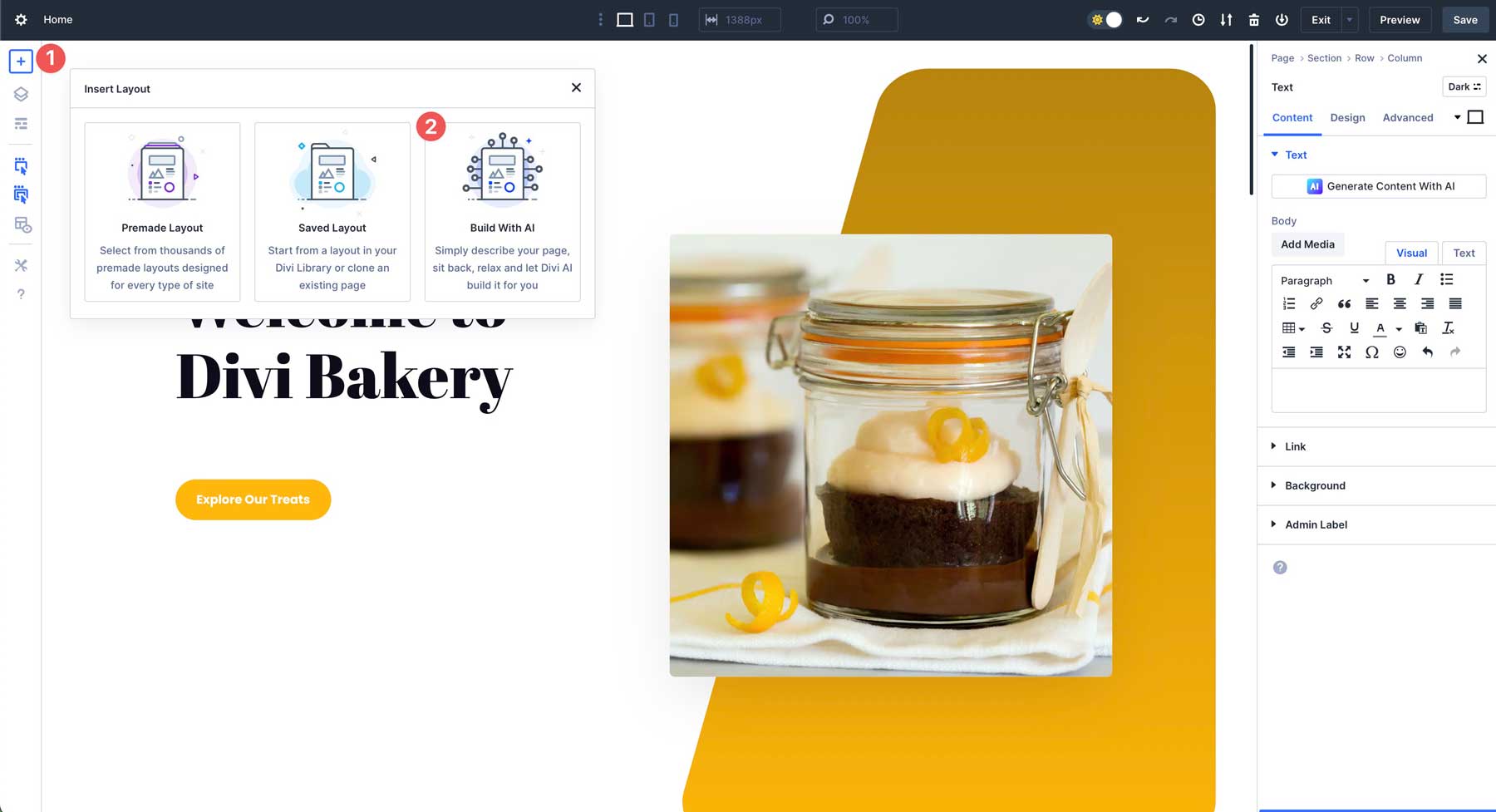 Divi ai로 페이지를 생성하십시오