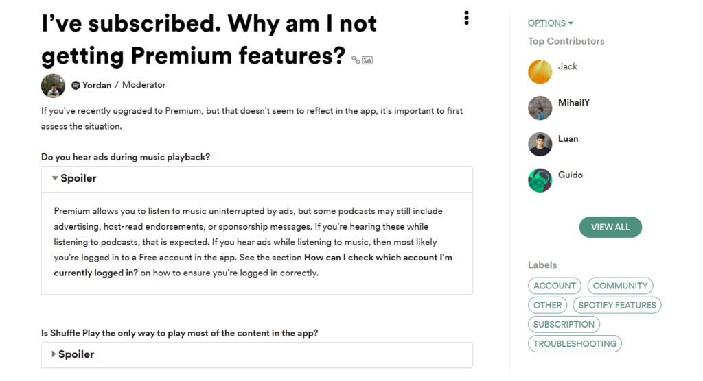 Spotify-Article-Format-Axample- Herothemes An example of a knowledge base article from Spotify