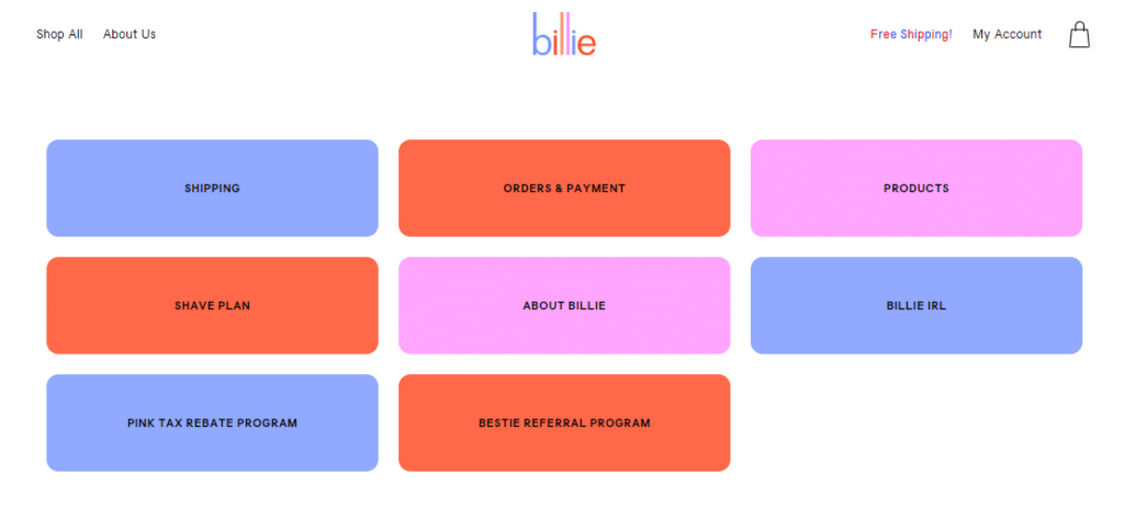 Billie-Knowledge-Base-Options- Herothemes Different categories in a knowledge base example