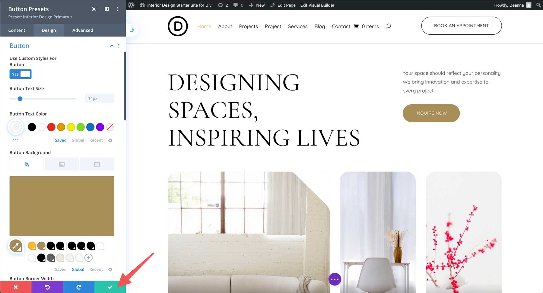 Diviのインテリアデザインスターターサイト