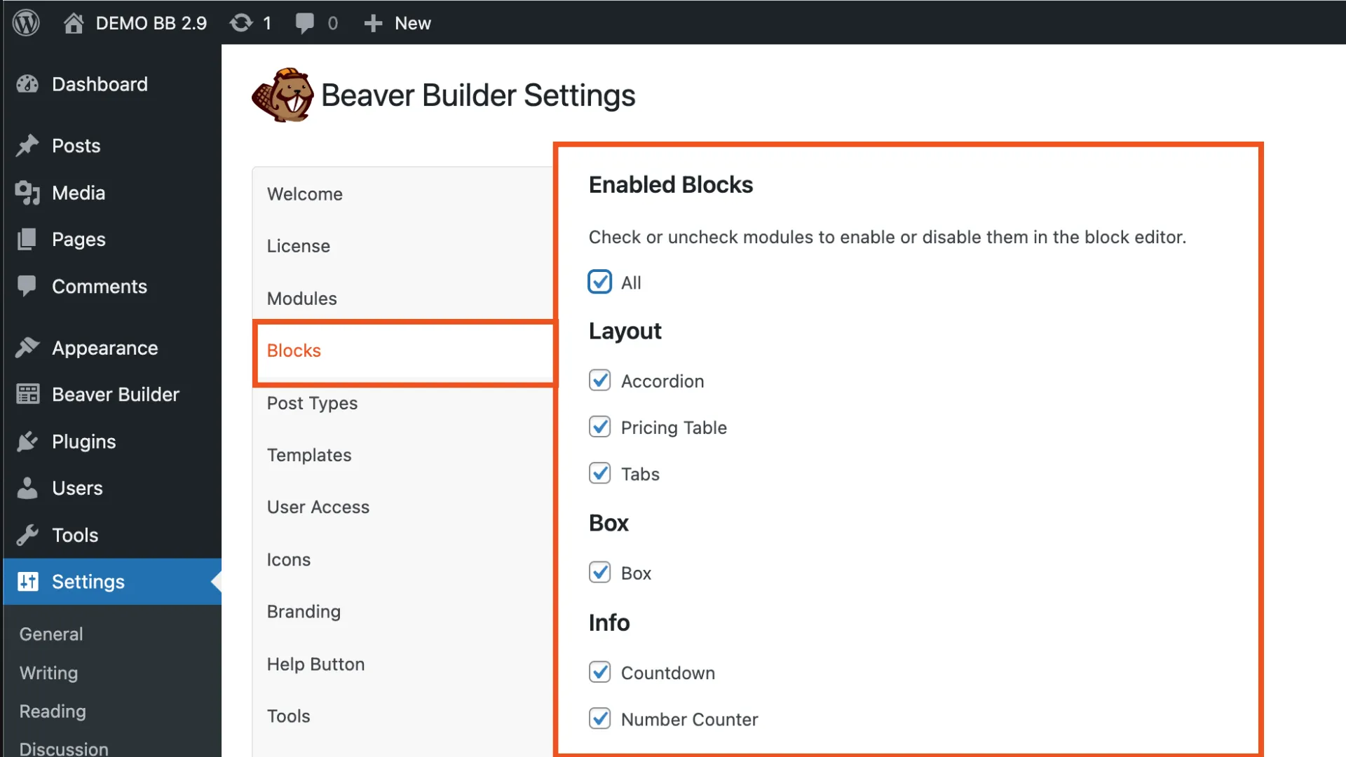 Beaver Builder 2.9 Usa i moduli come blocchi nell'editor di blocchi