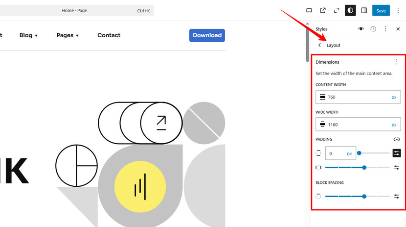 Il pannello di layout