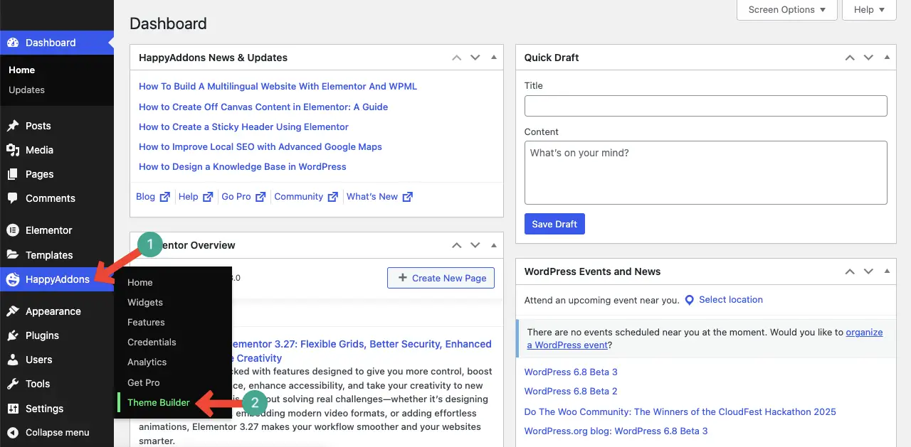 Como adicionar uma barra superior no WordPress com Elementor 2 Go to HappyAddons Theme Builder