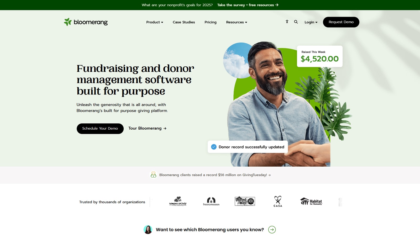 Graphic of Bloomerang, wydajna aplikacja do zarządzania wydarzeniami dla organizacji non -profit z marketingiem wydarzeń.