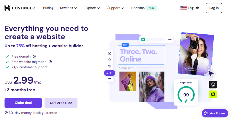 Hostinger -HomePage - ISITWP - Ücretsiz WordPress Tema Dedektörü hostinger homepage