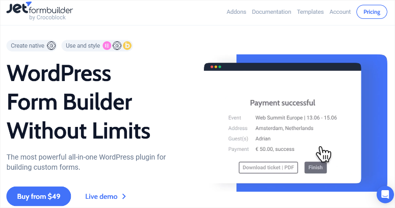 JetFormBuilder -HomePage - ISITWP - كاشف موضوع WordPress المجاني jetformbuilder homepage