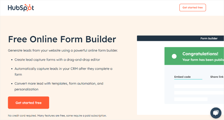 HubSpot-Form Builder-Homepage-ISITWP-كاشف موضوع WordPress المجاني hubspot form builder homepage