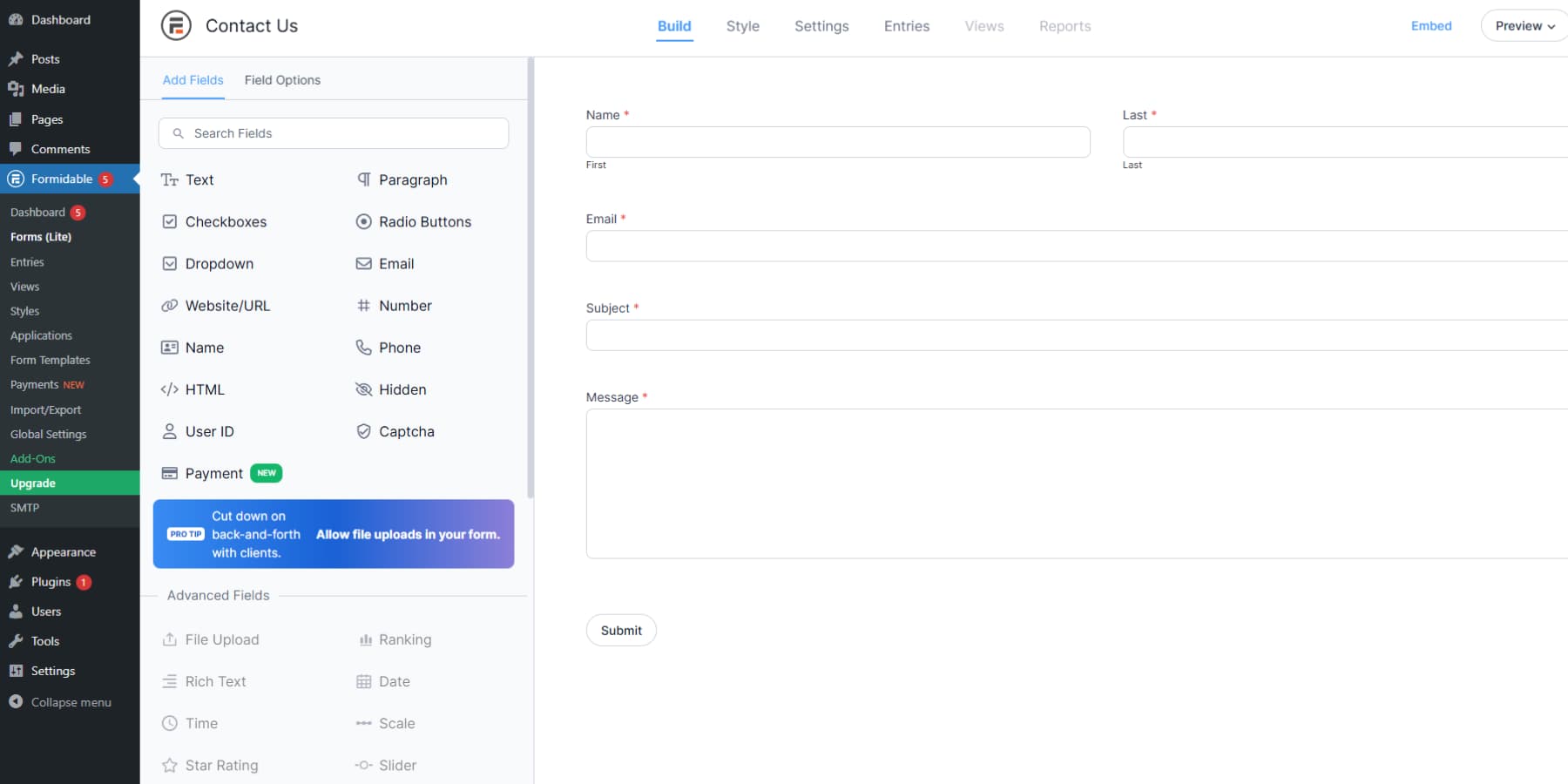 Uma captura de tela da interface de usuário formidável de formulários