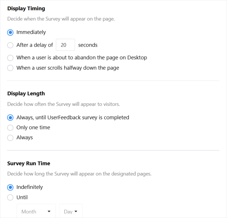 UserFeedback -Display -Timing -ISITWP-免费WordPress主题检测器 userfeedback display timing