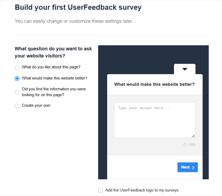 userfeedback-first-survey-wizard-ISITWP-免费WordPress主题检测器 userfeedback first survey wizard