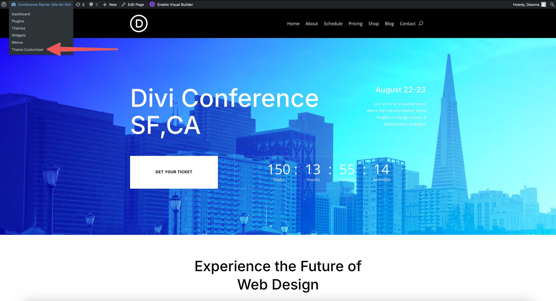 Konferenzstarter Site für Divi