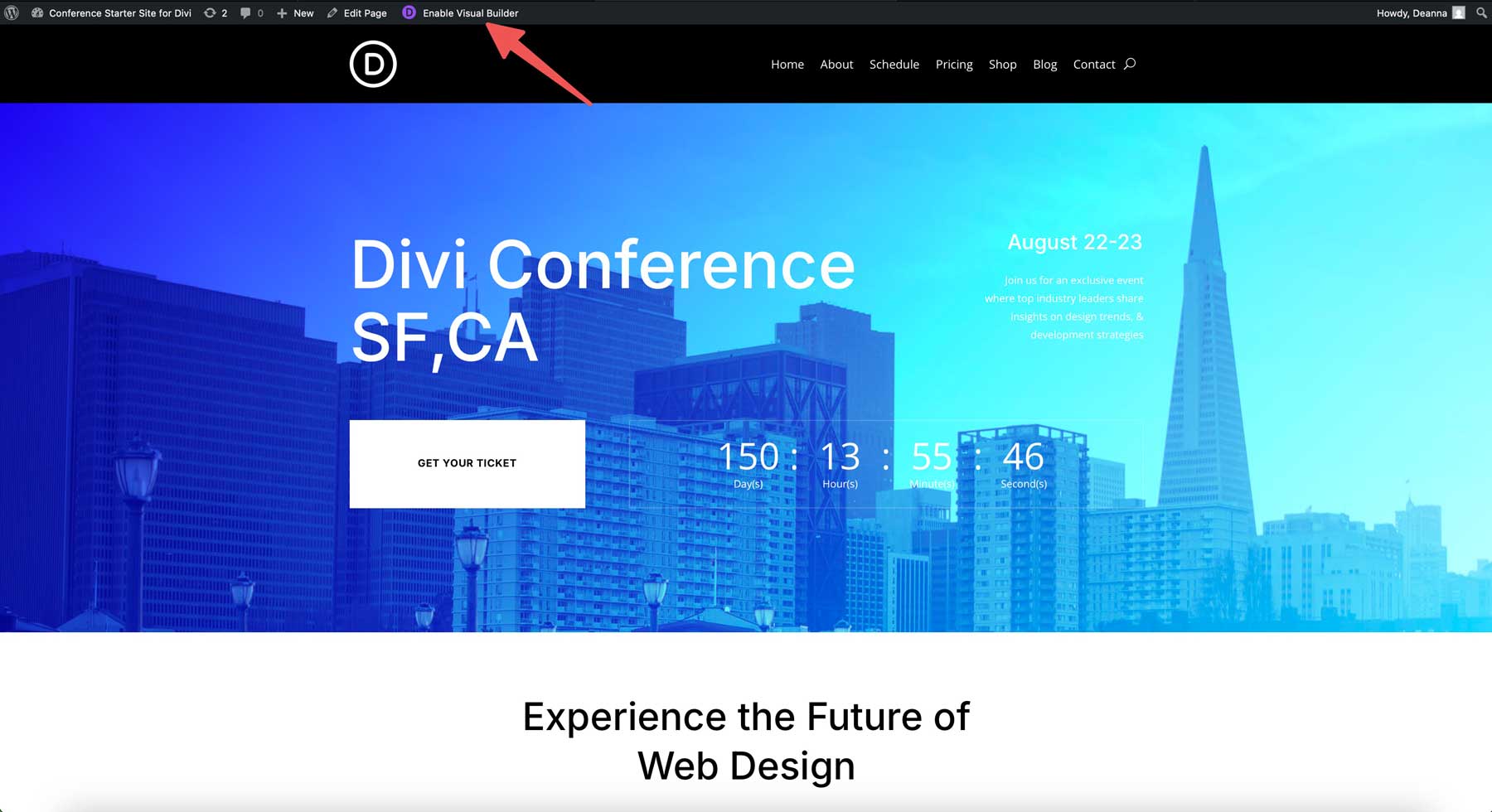 Konferenzstarter Site für Divi