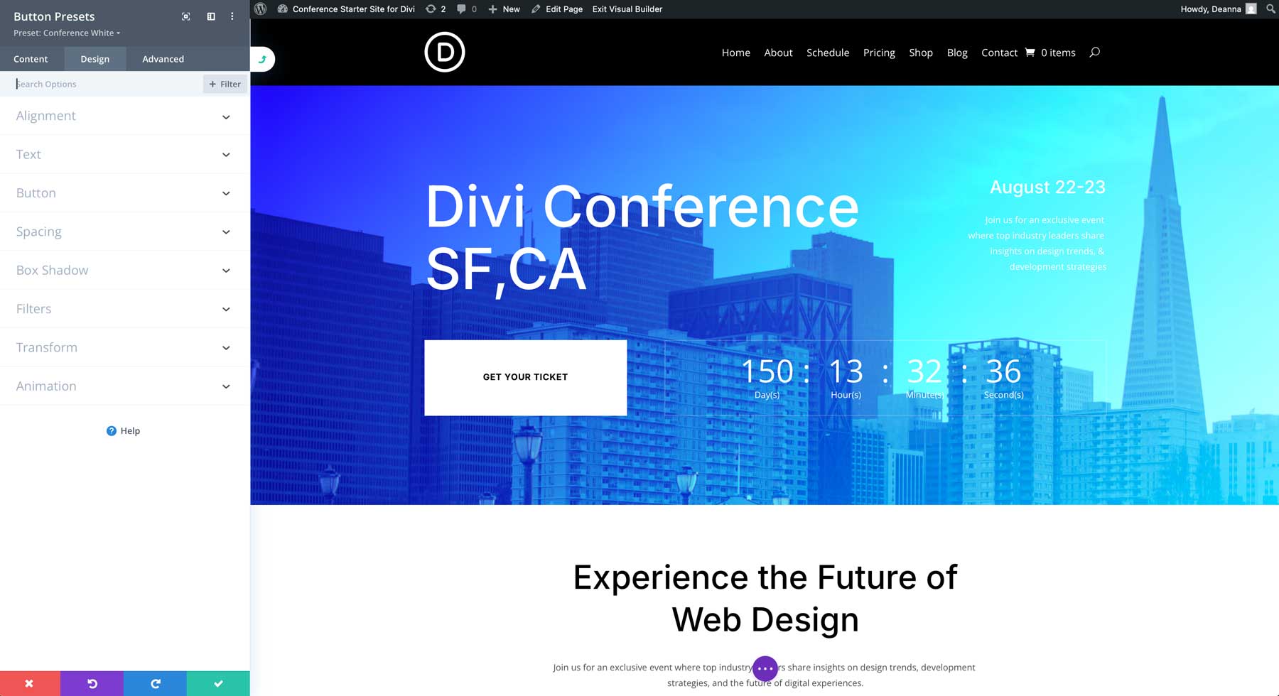 Konferenzstarter Site für Divi