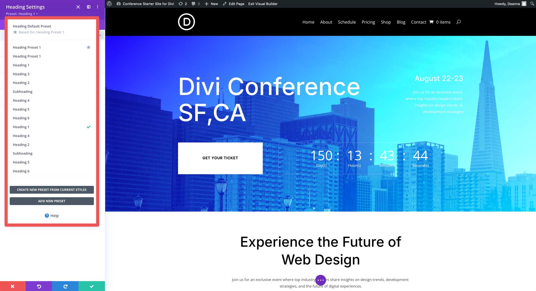 Konferenzstarter Site für Divi