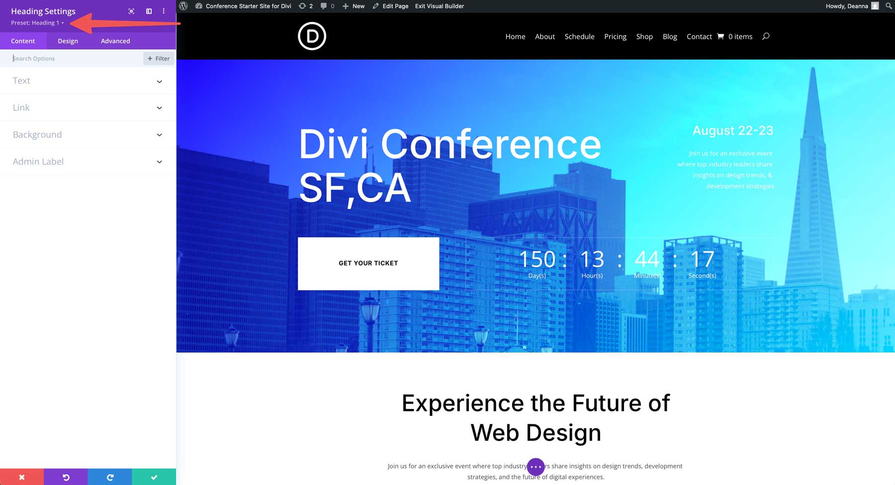 Konferenzstarter Site für Divi
