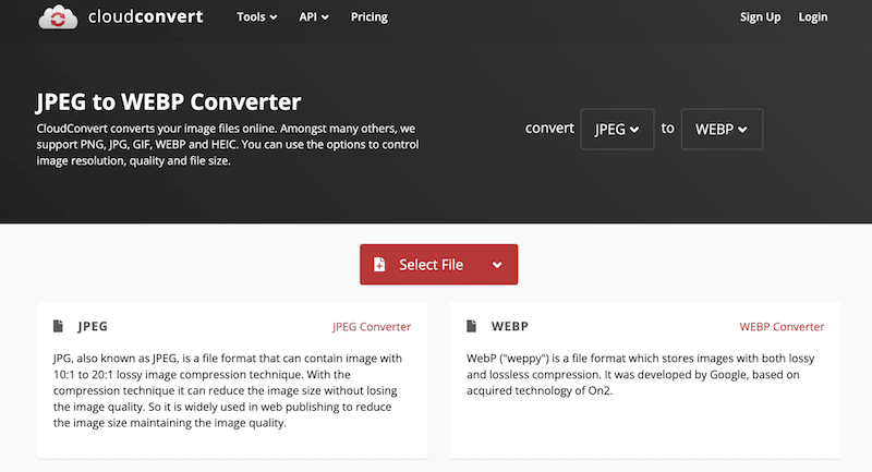 オンラインJPEGからWebPコンバーター - 出典:CloudConvert