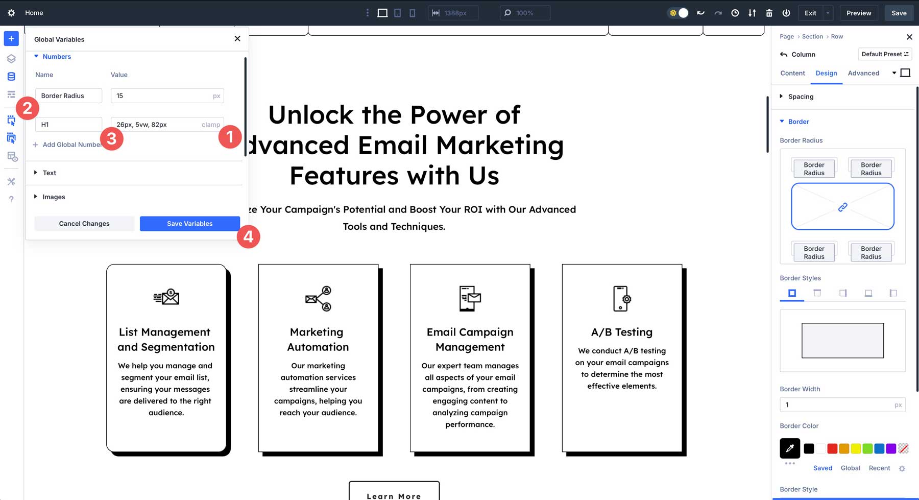 Divi 5의 설계 변수