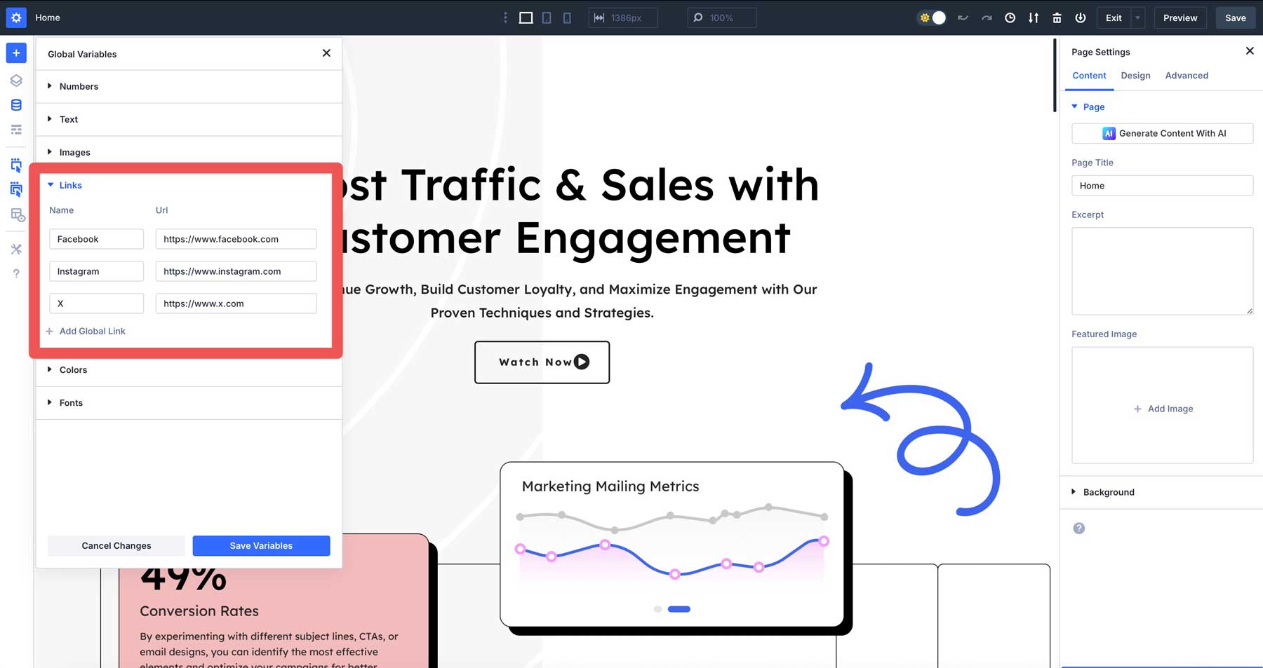 Divi 5의 링크 변수