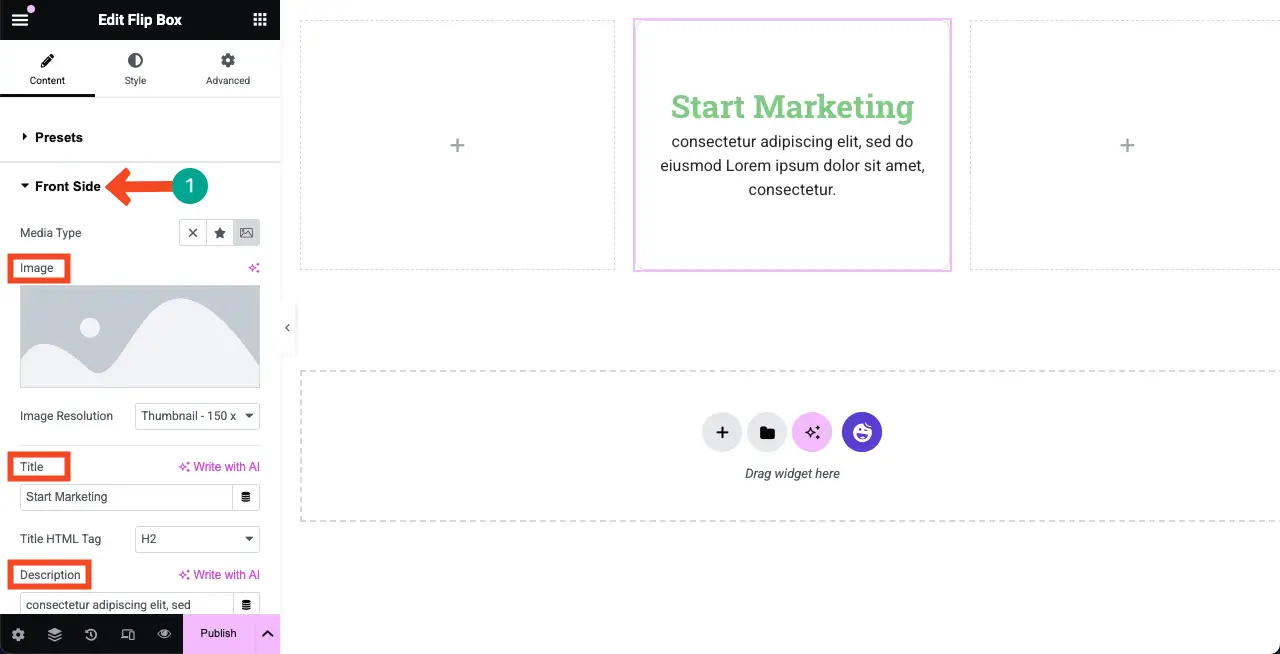 Elementor 6を使用してWordPressにフリップボックスを追加する方法 Add Content to the Front Side of the Widget