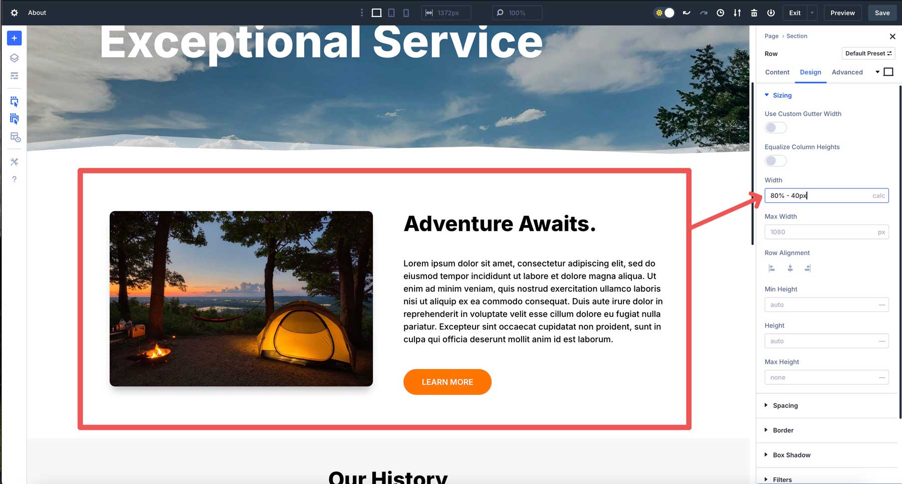 calc () ใน divi 5