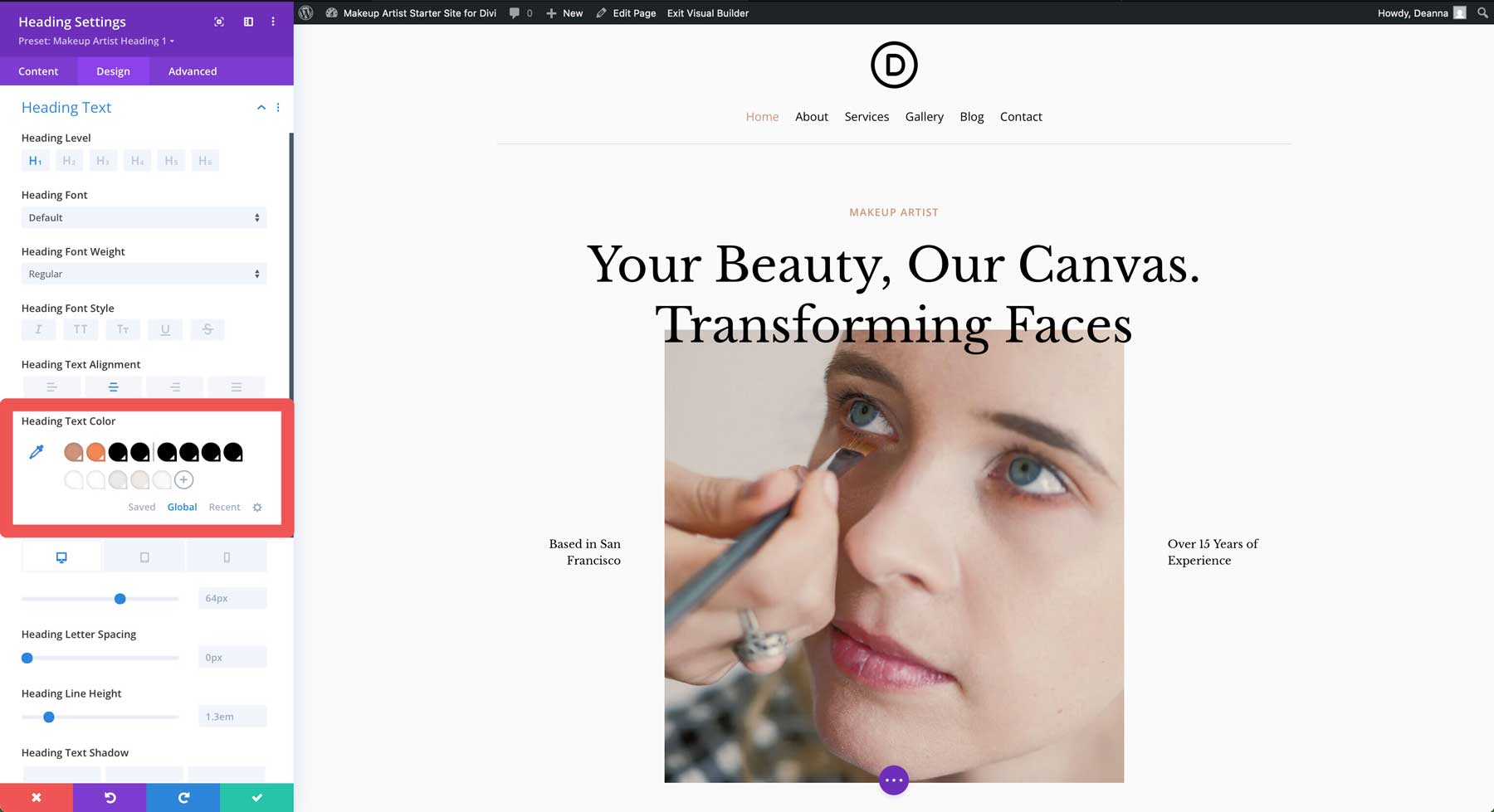 Site de pornire a artistului de machiaj pentru Divi