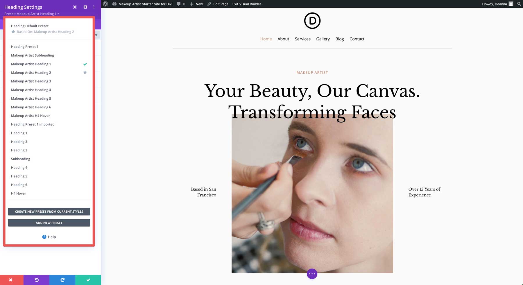 Site de pornire a artistului de machiaj pentru Divi