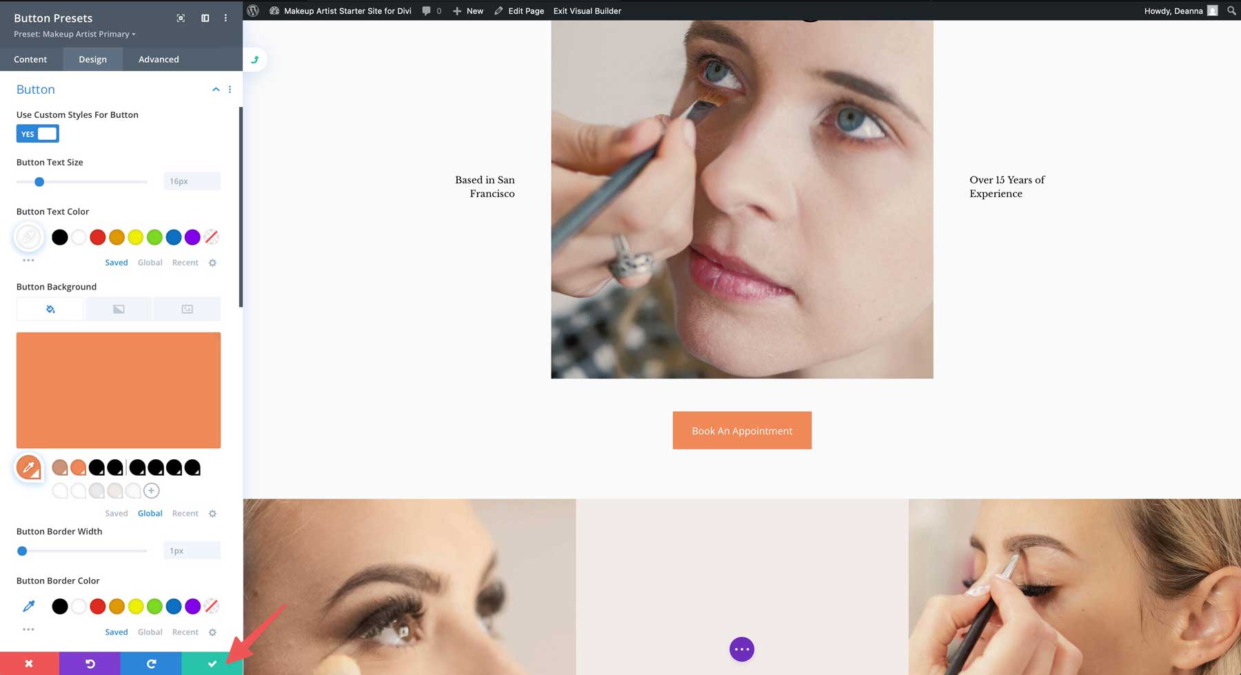 Site de pornire a artistului de machiaj pentru Divi