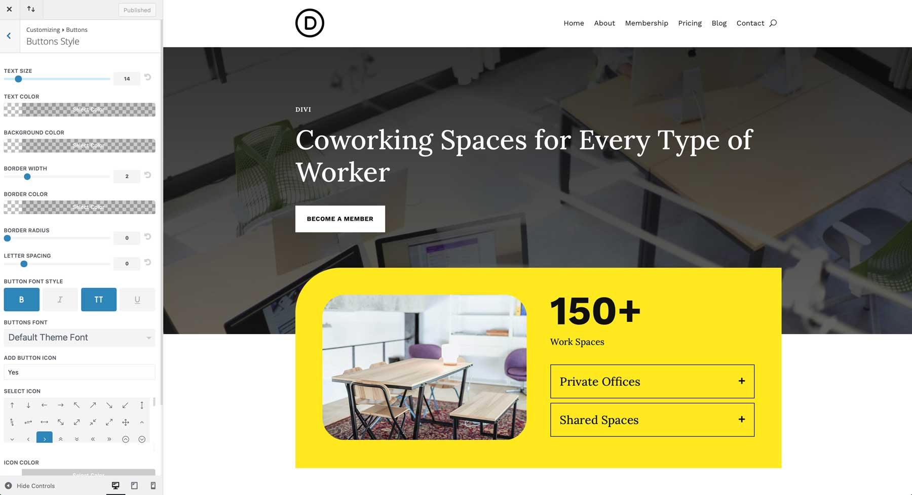 Site de démarrage de co-travail pour divi